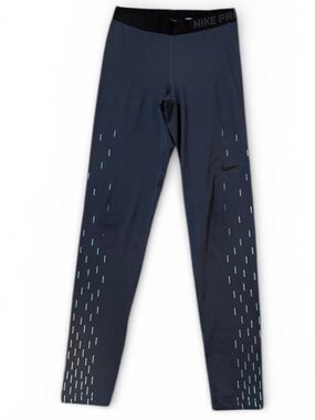 Nike Pro Navy Tights with Light Blue Reflective Dashes